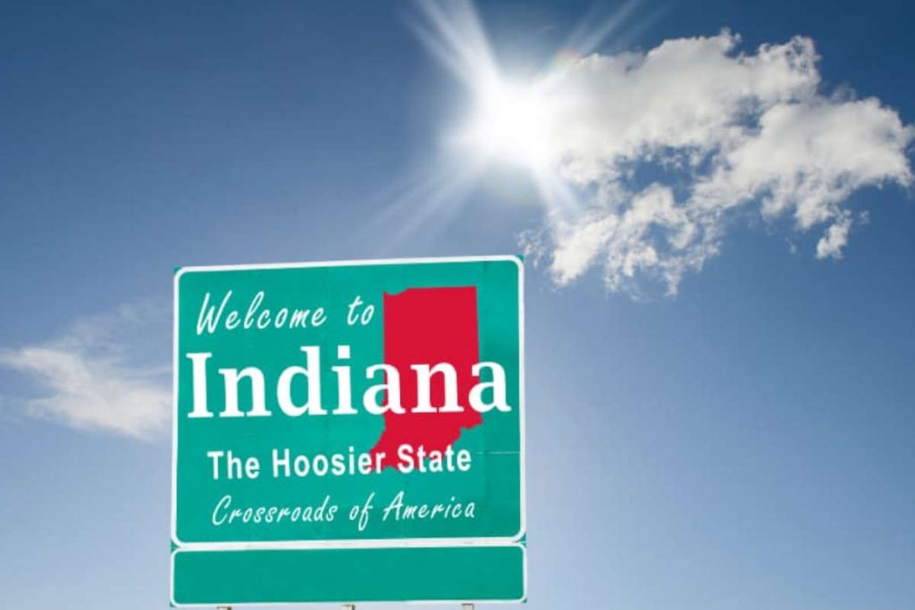 Indiana's welcome sign on one of its state borders.