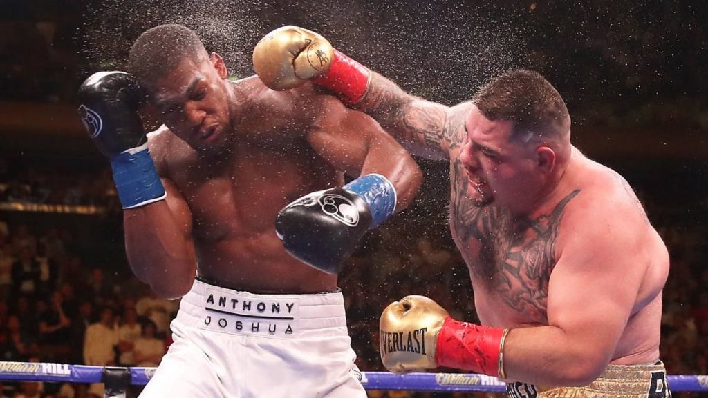 Anthony Joshua and Andry Ruiz during their first fight in the United States for a number of world titles.