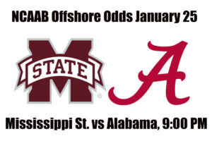 Mississippi State vs #2 Alabama NCAAB Offshore Betting Odds, Preview, and Pick (January 25)