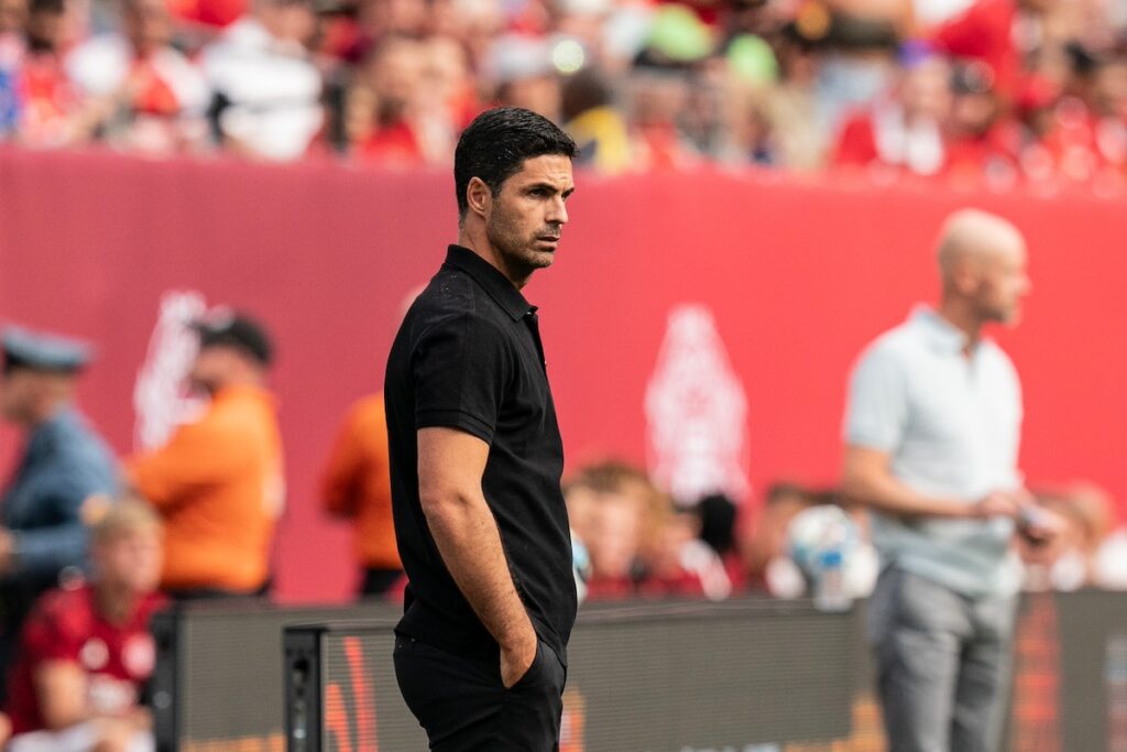 Mikel Arteta on the sidelines watching Arsenal.