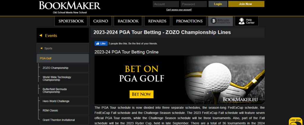 image of offshore golf betting site bookmaker.eu