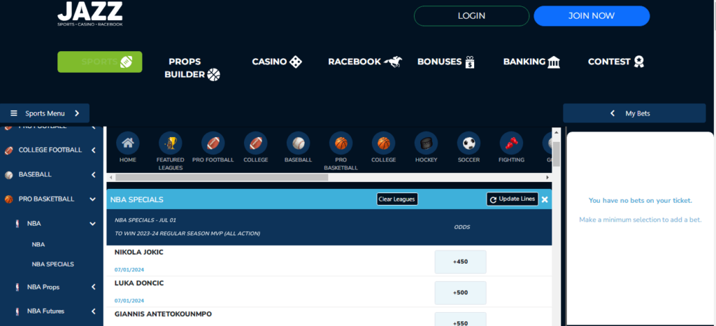 image of offshore nba betting site Jazzsports