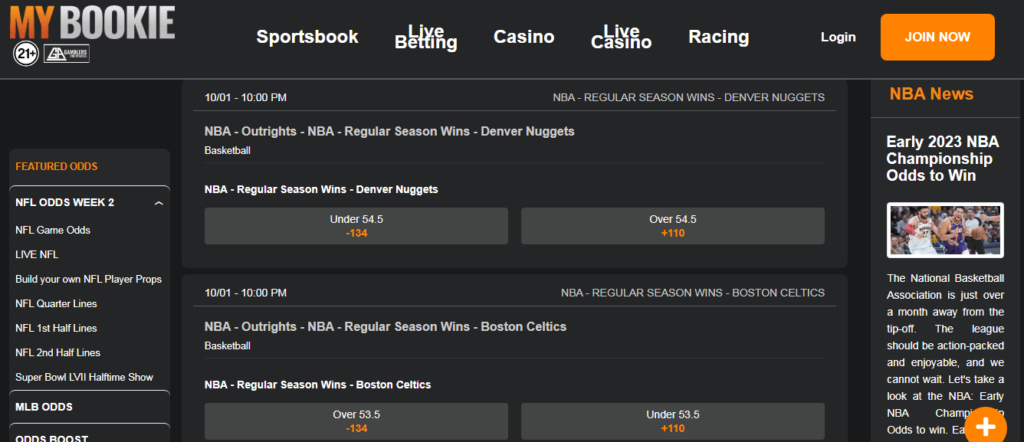 image of offshore nba betting site mybookie