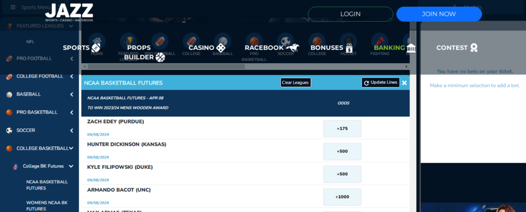 image of offshore NCAA betting site jazzsports