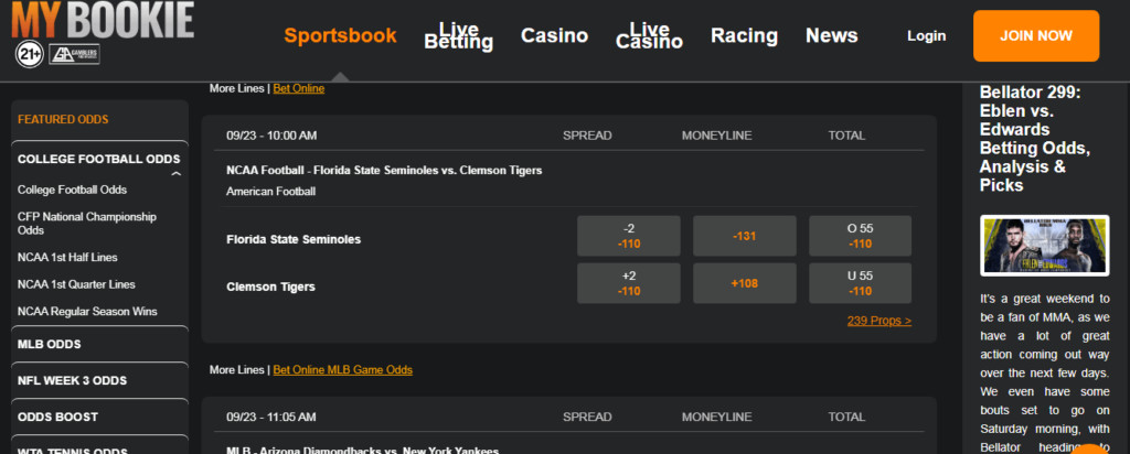 image of offshore NCAA betting site mybookie