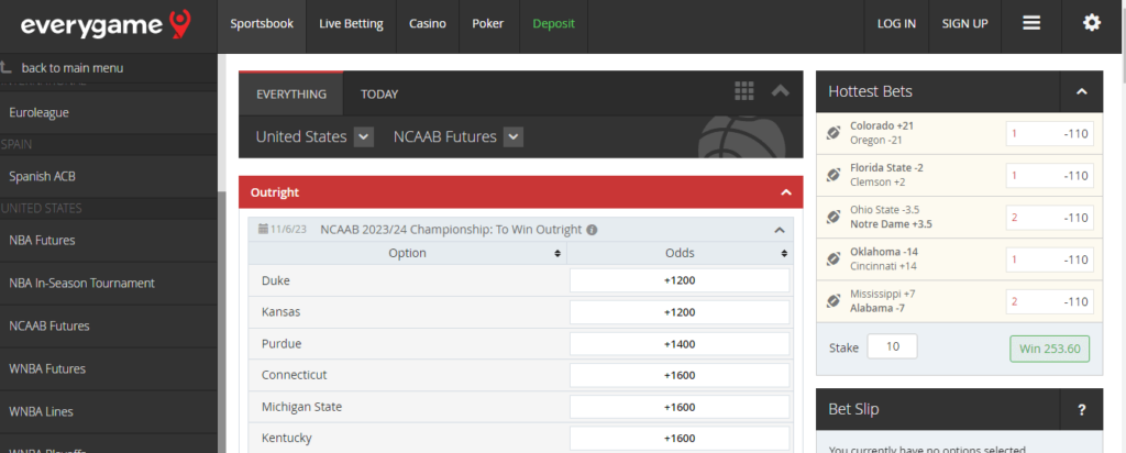 image of offshore NCAA betting site everygame