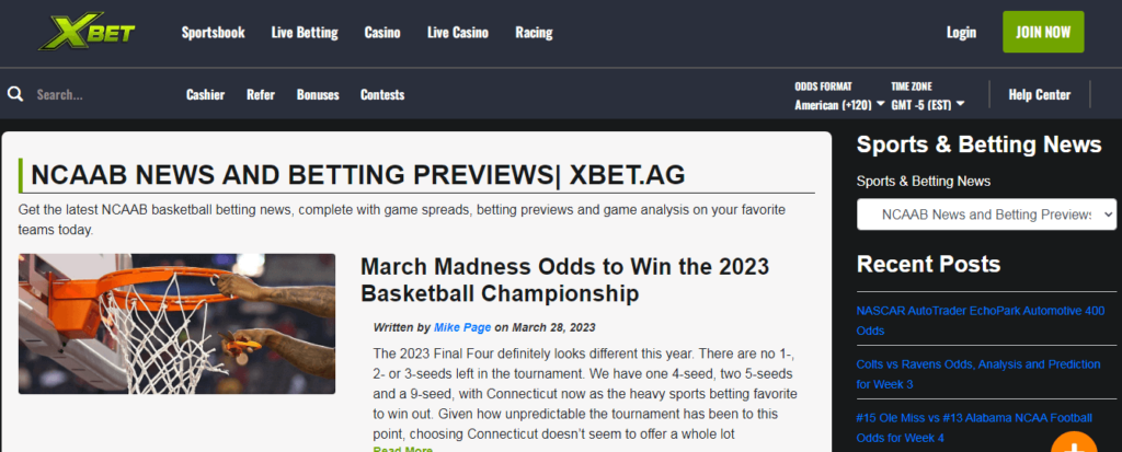 image of offshore NCAA betting site xbet