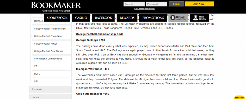 image of offshore NCAAF betting site bookmaker.eu