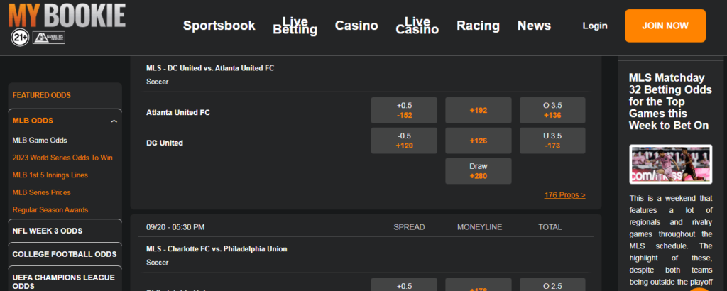 image of offshore soccer betting site mybookie