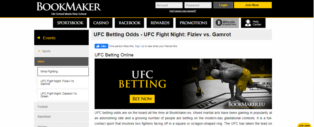 image of offshore ufc betting site bookmaker.eu