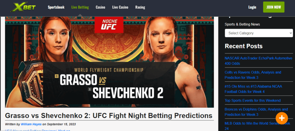 image of offshore ufc betting site xbet