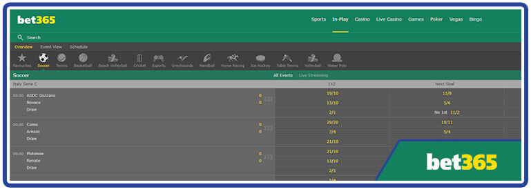 review Bet365 live betting page