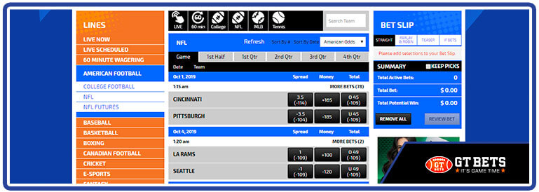 review gtbets sportsbook page